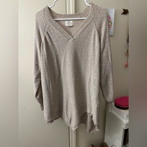 St. John’s Bay tan, long, asymmetrical 1X sweater